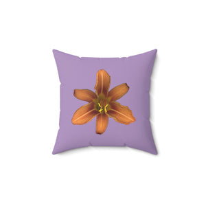 Orange Daylily Flower | Square Throw Pillow | Lavender