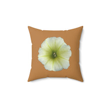Load image into Gallery viewer, Throw Pillow | Petunia Flower Yellow-Green | Camel Brown | 14x14 Bloomcore Cottagecore Gardencore Fairycore
