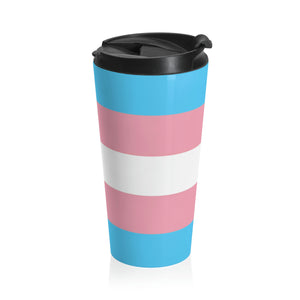 Transgender Pride Flag | Stainless Steel Travel Mug | 15oz | Blue Pink White