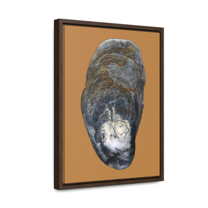 Oyster Shell Blue Right Exterior | Framed Canvas | Camel Brown Background