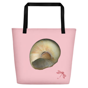Moon Snail Shell Blue | Tote Bag | Large | Pink