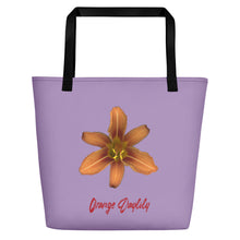 Load image into Gallery viewer, Orange Daylily Flower | Tote Bag | Large | Lavender
