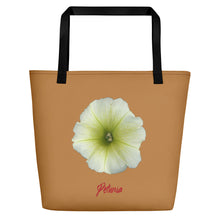 Load image into Gallery viewer, Tote Bag | Petunia Flower Yellow-Green | Large | Camel Brown
