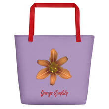 Load image into Gallery viewer, Orange Daylily Flower | Tote Bag | Large | Lavender

