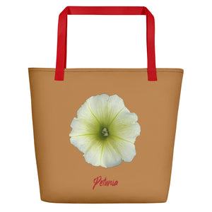 Tote Bag | Petunia Flower Yellow-Green | Large | Camel Brown