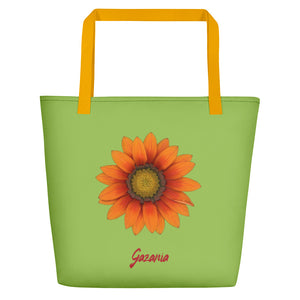 Gazania Flower Orange | Tote Bag | Large | Pistachio Green