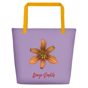 Tote Bag | Orange Daylily Flower | Large | Lavender