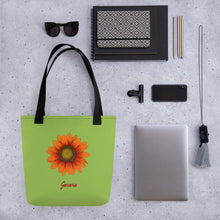 Load image into Gallery viewer, Tote Bag | Gazania Flower Orange | Small | Pistachio Green
