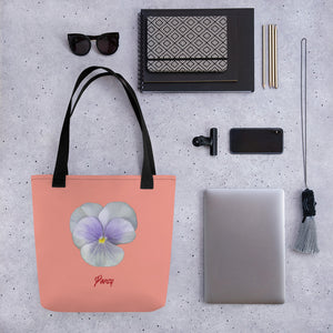 Tote Bag | Pansy Viola Flower Lavender | Small | Flamingo Pink