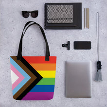 Load image into Gallery viewer, Progress Pride Flag | Tote Bag | Small | Rainbow
