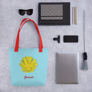 Tote Bag | Hawkweed Flower Yellow | Small | Sky Blue