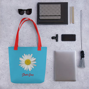 Tote Bag | Shasta Daisy Flower White | Small | Pool Blue