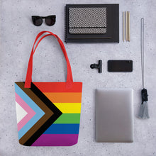 Load image into Gallery viewer, Progress Pride Flag | Tote Bag | Small | Rainbow
