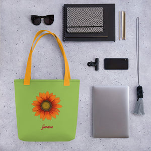 Gazania Flower Orange | Tote Bag | Small | Pistachio Green