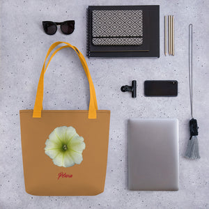 Tote Bag | Petunia Flower Yellow-Green | Small | Camel Brown