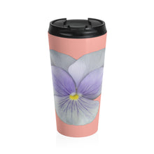 Load image into Gallery viewer, Pansy Viola Flower Lavender | Stainless Steel Travel Mug | 15oz | Flamingo Pink
