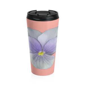 Pansy Viola Flower Lavender | Stainless Steel Travel Mug | 15oz | Flamingo Pink