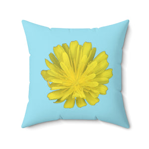 Hawkweed Flower Yellow  | Square Throw Pillow | Sky Blue