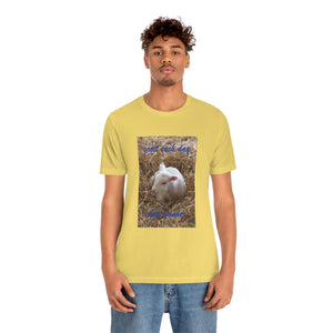greet each day with wonder | Inspirational Motivational Quote Unisex Ringspun Short Sleeve T-shirt | Spring Lamb Straw