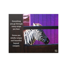 Load image into Gallery viewer, Everything you go through every stripe you bear... | Inspirational Motivational Quote Horizontal Poster | Zebra Purple
