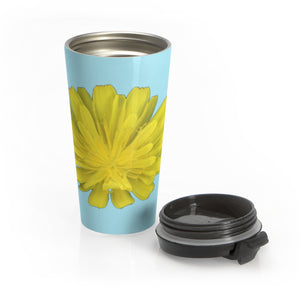 Hawkweed Flower Yellow | Stainless Steel Travel Mug | 15oz | Sky Blue