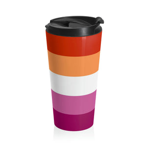 Lesbian Pride Flag 5 Stripes | Stainless Steel Travel Mug | 15oz | Orange White Pink