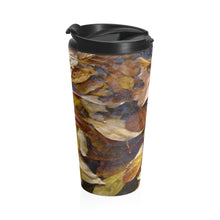 Load image into Gallery viewer, Floating Autumn Fall Leaves | Stainless Steel Travel Mug | 15oz | Black | Red Yellow
