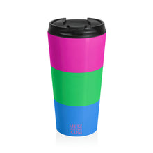 Load image into Gallery viewer, Polysexual Pride Flag | Stainless Steel Travel Mug | 15oz | Pink Green Blue
