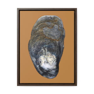 Oyster Shell Blue Right Exterior | Framed Canvas | Camel Brown Background