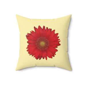 Throw Pillow | Gerbera Daisy Flower Red | Sunshine Yellow | 18x18 Bloomcore Cottagecore Gardencore Fairycore