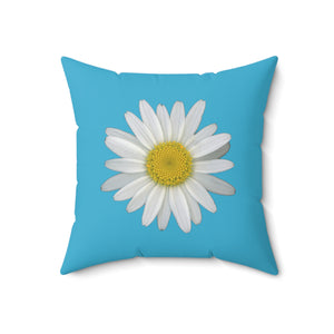Throw Pillow | Shasta Daisy Flower White | Pool Blue | 18x18 Bloomcore Cottagecore Gardencore Fairycore