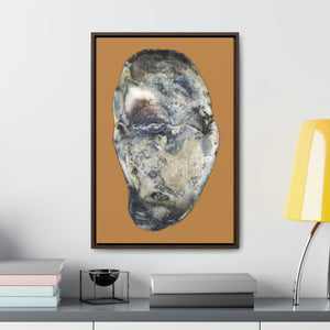 Oyster Shell Blue Right Interior | Framed Canvas | Camel Brown Background