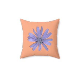 Chicory Flower Blue | Square Throw Pillow | Peach