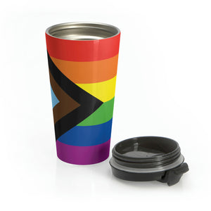 Progress Pride Flag | Stainless Steel Travel Mug | 15oz | Rainbow