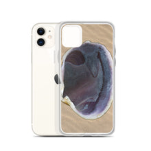 Load image into Gallery viewer, iPhone Case | Quahog Clam Shell Purple Right Interior | Sand Background
