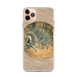 iPhone Case | Moon Snail Shell Black & Rust Apical | Sand Background
