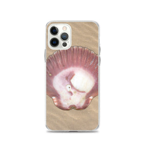 iPhone Case | Scallop Shell Magenta Left Exterior | Sand Background