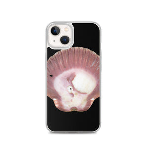 iPhone Case | Scallop Shell Magenta Left Exterior | Black Background