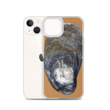 Load image into Gallery viewer, iPhone Case | Oyster Shell Blue Right Exterior | Camel Brown Background
