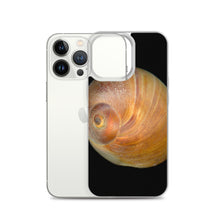 Load image into Gallery viewer, iPhone Case | Moon Snail Shell Shark&#39;s Eye Apical | Black Background
