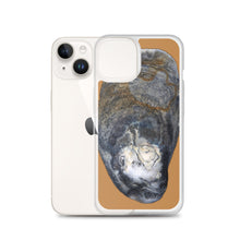 Load image into Gallery viewer, Oyster Shell Blue Right Exterior | iPhone Case | Camel Brown Background

