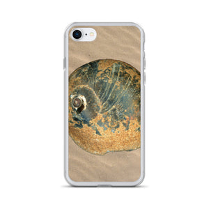 Moon Snail Shell Black & Rust Apical | iPhone Case | Sand Background