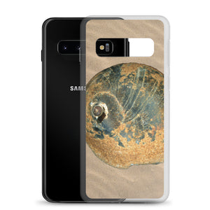 Samsung Phone Case | Moon Snail Shell Black & Rust Apical | Sand Background