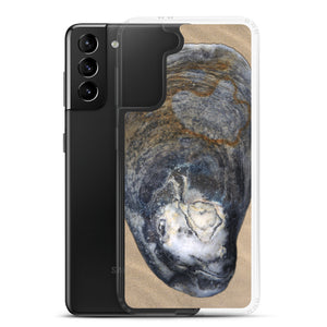 Samsung Phone Case | Oyster Shell Blue Right Exterior | Sand Background
