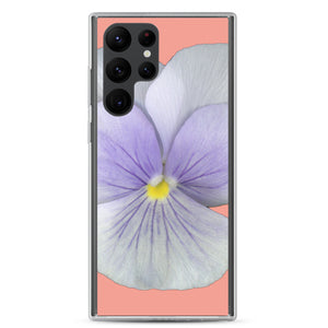 Samsung Phone Case | Pansy Viola Flower Lavender | Flamingo Pink Background