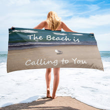 Load image into Gallery viewer, The Beach is Calling to You | Inspirational Motivational Quote Beach Gym Pool Spa Yoga Towel | Summer Seagull Sand Ocean
