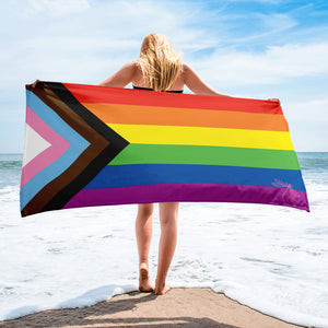 Progress Pride Flag | Beach Gym Pool Spa Yoga Towel | Rainbow