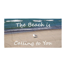 Load image into Gallery viewer, Beach Towel | Seagull | Inspirational Motivational Quote The Beach is Calling to You
