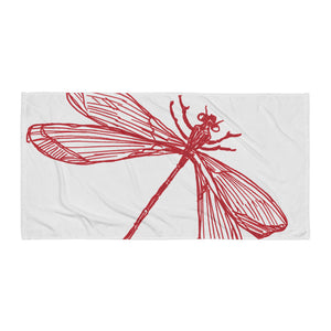 Beach Towel | Metz & Matteo Dragonfly Logo | Silver Red