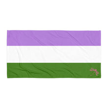 Load image into Gallery viewer, Genderqueer Pride Flag | Beach Gym Pool Spa Yoga Towel | Lavender White Green
